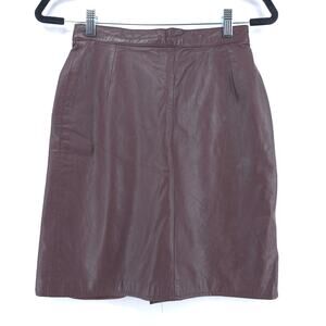 VTG 70/80s Cedars Brown Leather Mini Skirt Lined Back Slit Pencil Straight Sz 8
